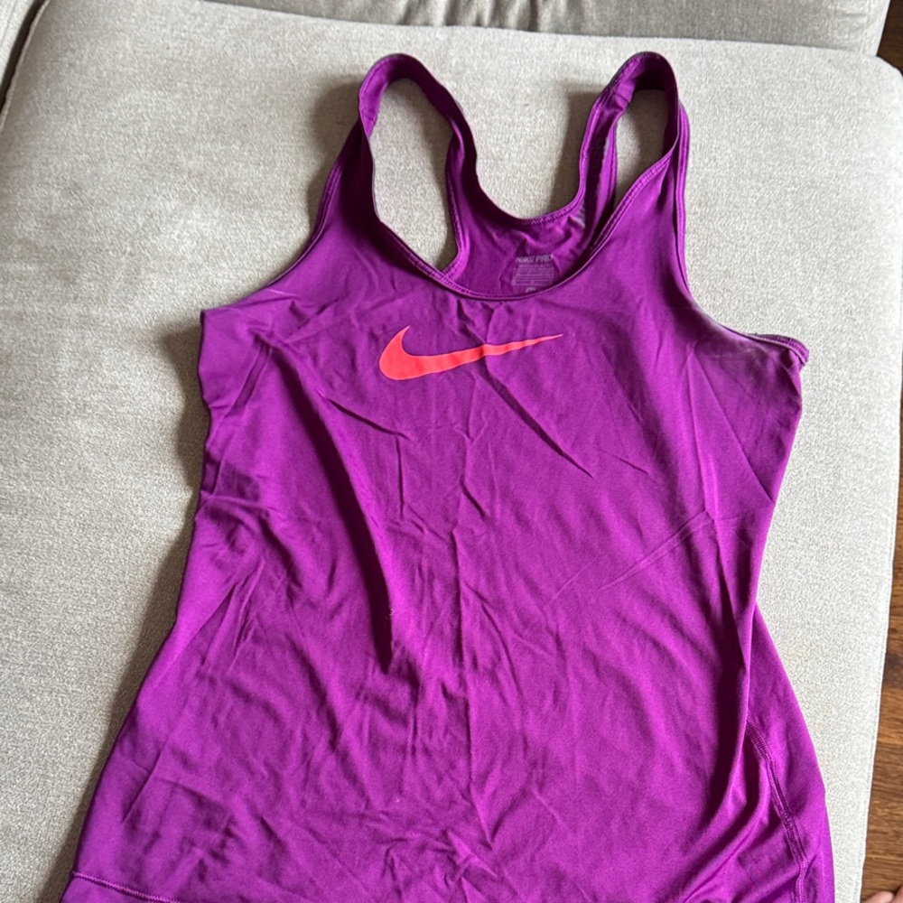 Nike Women's Vibrant Purple Tank Top with Orange Swoosh